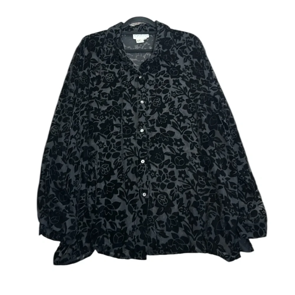 Suchada slik blend button up burnt velvet tunic blouse 3x whimsigoth,, gothic - Picture 2 of 9